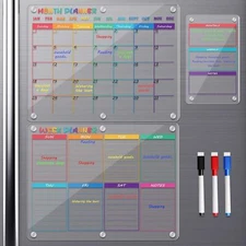 Teling 3 Magnetic Acrylic Calendar for Fridge Clear Dry Erase Calendar Magnet Dr