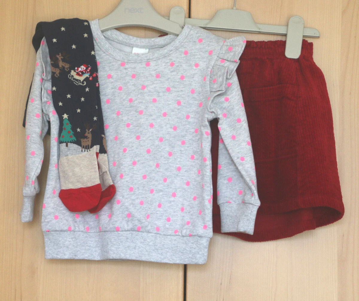 Next Baby Girls Jumper Red Cord Skirt Christmas Tights Age 8 24