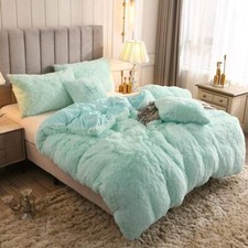 NEW  ULTRA SOFT  PLUSH MODERN AQUA BLUE SHAGGY FLUFFY FAUX FUR COMFORTER SET