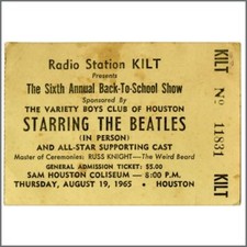 The Beatles 1965 Sam Houston Coliseum Houston Ticket Stub (USA)