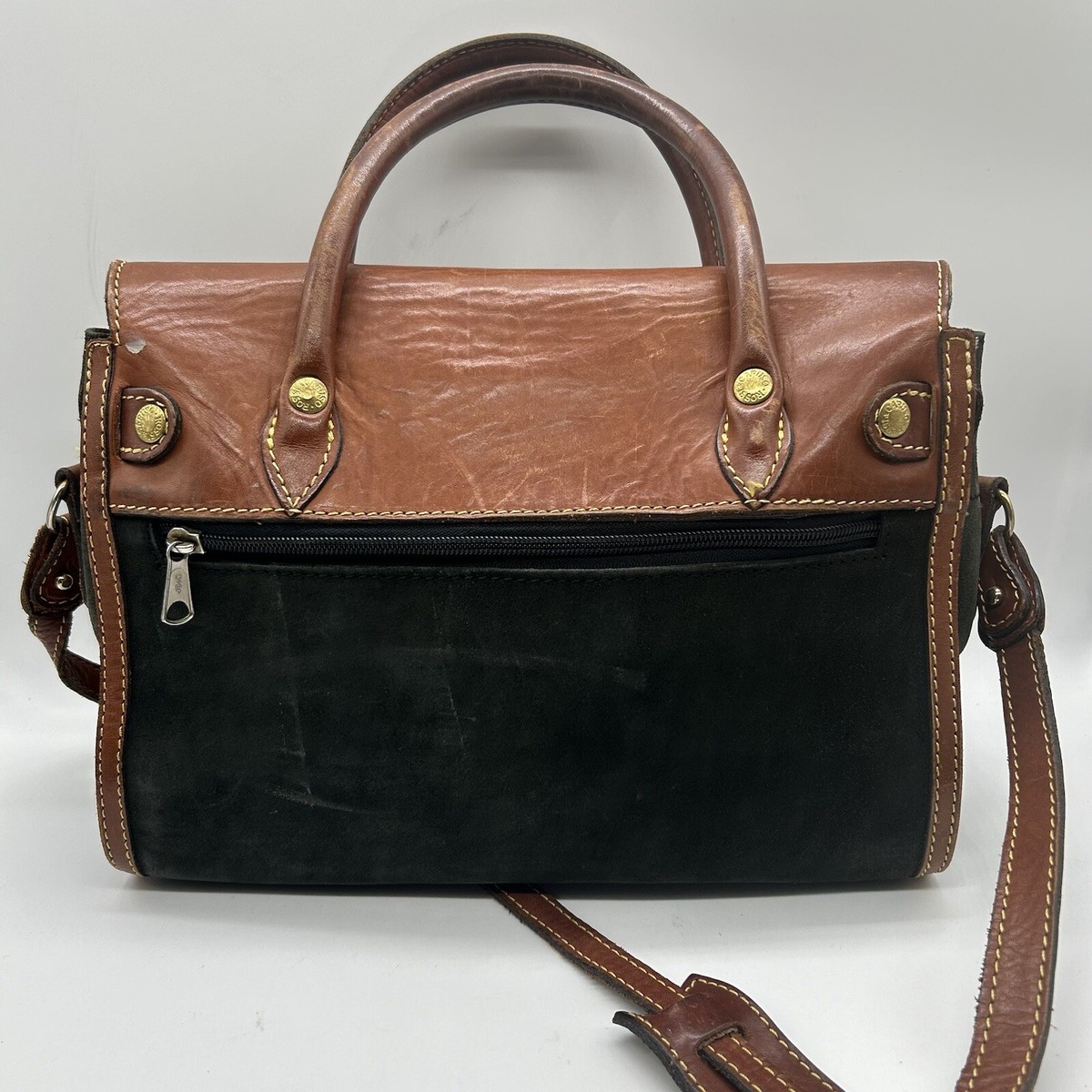 Rossi Caruso Women Green Brown Leather Canvas Adjustable Strap