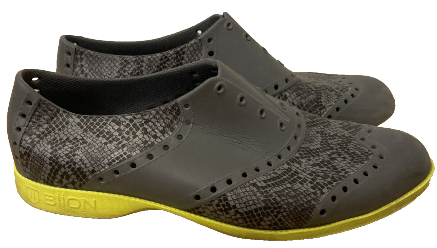 BIION Golf Shoe Patterns Snake Oxford Gray Yellow Mens Size 