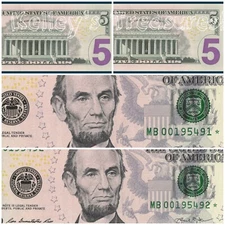 $5 2013 Sequential Sheet Star Notes CU Lot of 2-Single 320K Run MB00195291/2*