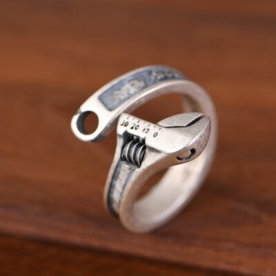 Unique Spanners Solid 925 Sterling Silver Mens Unique Adjustable Spanner Ring Size ...