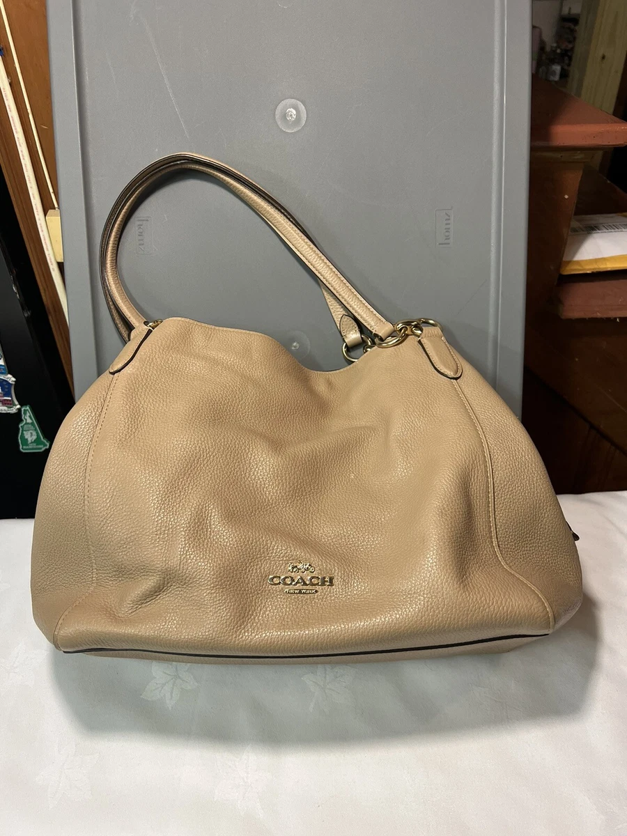 Coach 80268 Cream Light Mocha Refined Soft Pebbled Leather Hallie