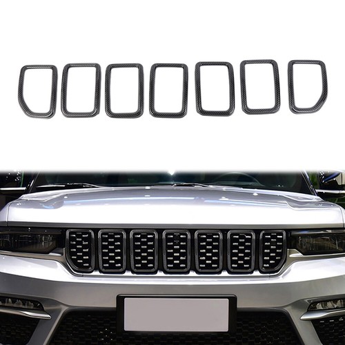 7pcs Front Grille Trim Ring Insert for Jeep Grand Cherokee 21-24 Carbon Fiber - Picture 1 of 11