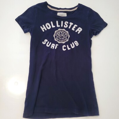 Hollister Surf Club Dark Blue Embroidered Big Logo Shirt Teen Girls