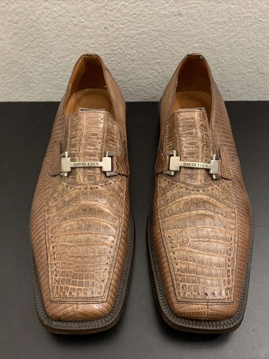 David Eden Geldof Brown Tan Crocodile Loafers Horsebit 