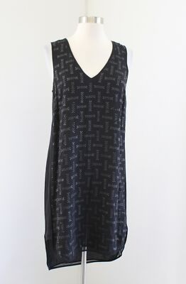 French Connection Black Silk Studded Embellished Shift Dress Size  Sleeveless
