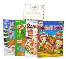 4 Christmas Holiday Coloring Books & 1 F.A.O Schwarz Santa Claus Letter: 5 Items