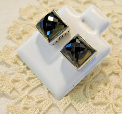 Argento Vivo Smoky Quartz Cushion cut Sterling Silver Stud Earrings AV 925