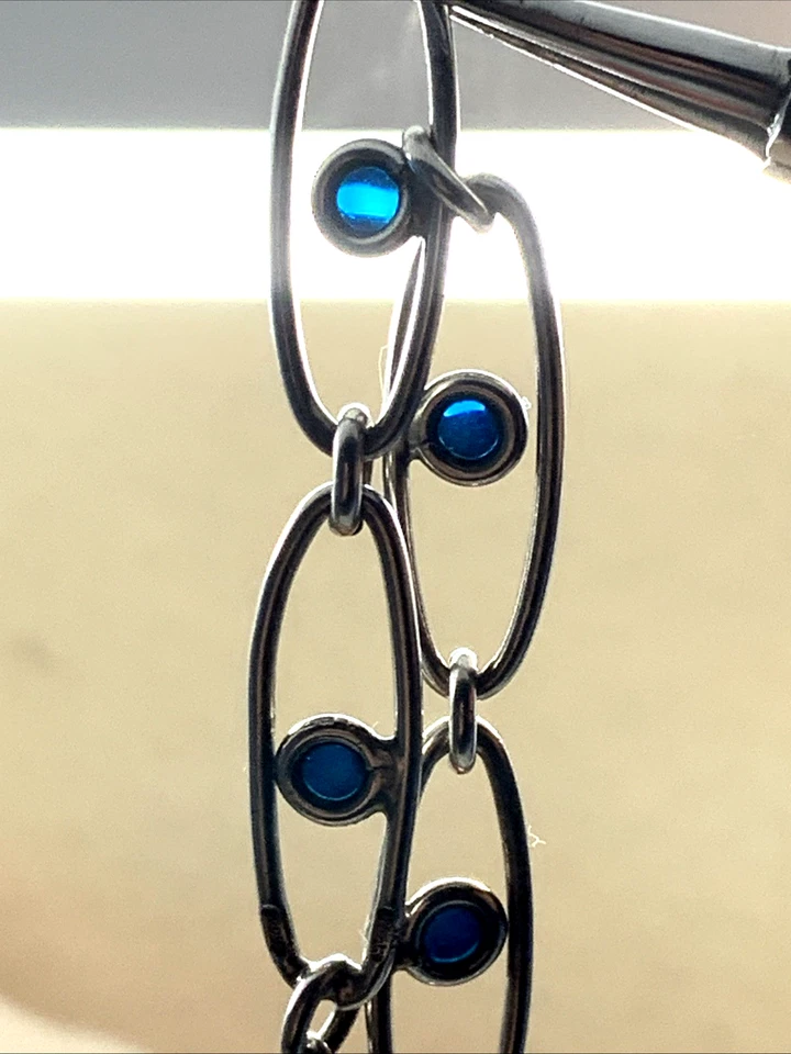 ANTICA COLLANA ANNI '70 IN ARGENTO 800 E SMALTO CHAMPLEVE' BLU' Gr 44 LUNGA 81 - Immagine 4 di 4