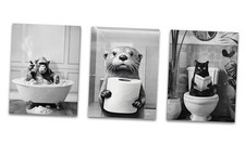Shwing Framed Bathroom Pictures Decor Wall 16L" x 12W" Orangutan. Raccoon. Cat