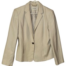 Calvin Klein Cream Tweed Blazer Tailored Career Jacket Size 8