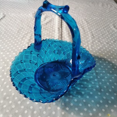 Indiana Glas blau Korb Diamond Point Canterbury Mid Century Azura blau 16 cm
