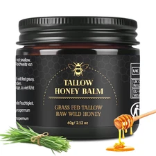 Beef Tallow for Skin, Tallow and Honey Balm for Face, Organic Grass-fed Beef