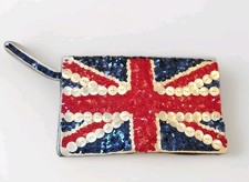 Y2K vintage Union Jack sequin clutch bag buttons beaded party wristlet 13x8 Inch