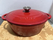 CROFTON CAST IRON red Cherry ENAMELED 4.6 QT USED SEE PICTURES FOR DETAILS