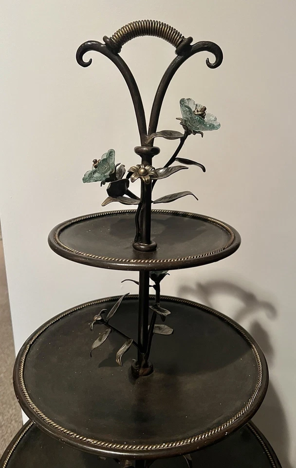 Vintage Floral Etagere Large three tier cake Stand /dessert serving stand Rare - Image 2 of 4
