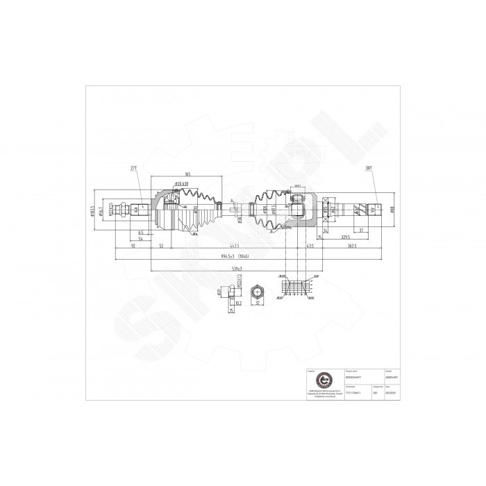 Cardan arbre de transmission Espace 4 essence et dCi avec références 8200171562 et 8200259911
