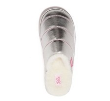 Girl's Justice slippers shinney silver slip-on faux fur lining 13/1,2/3,4/5, 6