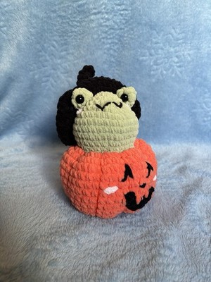 Witchy Frog In A Pumpkin Halloween Crochet Handmade Plush