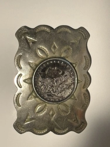Vintage 1883 Morgan Silver Dollar Nickel Silver Belt Bucke