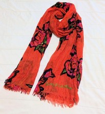 LOUIS VUITTON M72379 Rose Graffiti Cashmere Silk Scarf Orange 184x109cm Auth