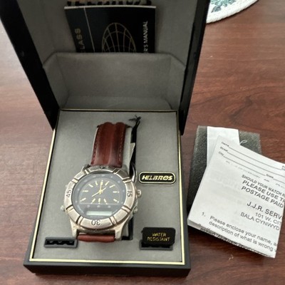 Helbros 8160 Men's Ana-Digi Quartz Watch Brown Leather Strap Box & Papers.