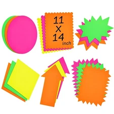 Stockroom Plus Neon Poster Board Shapes - 11 x 14 in, Assorted Neon Colors, 1...
