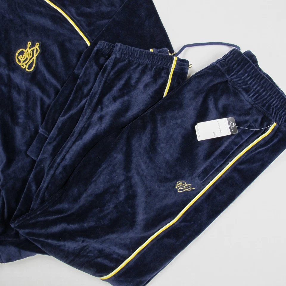Conjunto de Pantalones Chaqueta con Cremallera Traje de Pista de Terciopelo Dorado Azul Marino Sean John De Colección Para Hombres L Y2K Foto 3 de 4