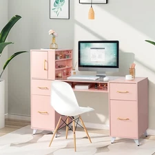 Nail Desk for Nail Station  w/Glass Top & Wrist Rest Beauty Salon Computer Desk