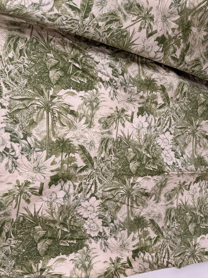 Vintage Polished Cotton Chintz Fabric Green Cream Floral Made US 1 Yd more avail - Image 2 of 4
