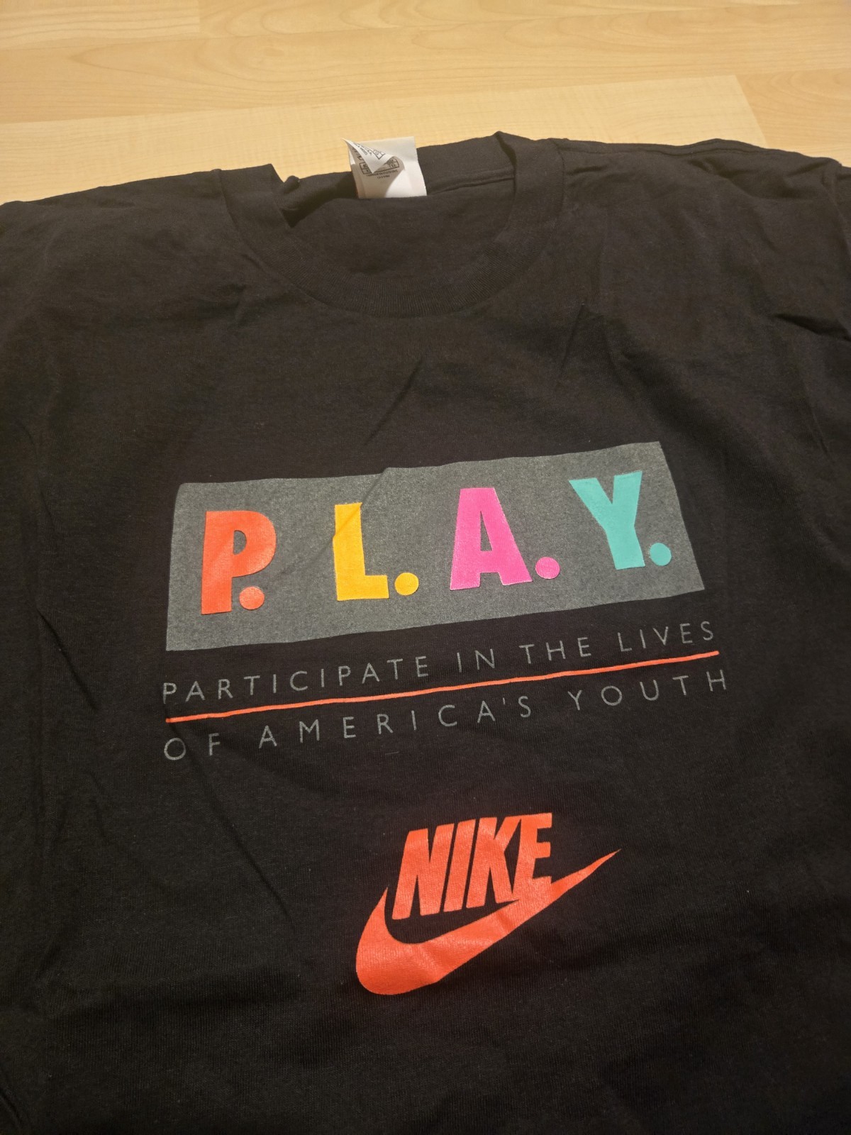 Vintage Nike Play T-Shirt Mens XLarge Black 90s Made In USA Single Stitch