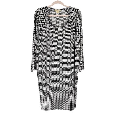 Michael Kors Dress Womens Size 2X Black White Geometric Print Stretch Jersey