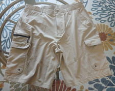 IRON CO KAHKI HYBRID STRETCH CARGO SHORTS IN MENS SIZE 36X10.5