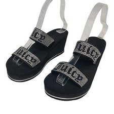 Juicy Couture Y2K Platform Sandals Womens US 6 Black Rhinestone Wedge Slip On