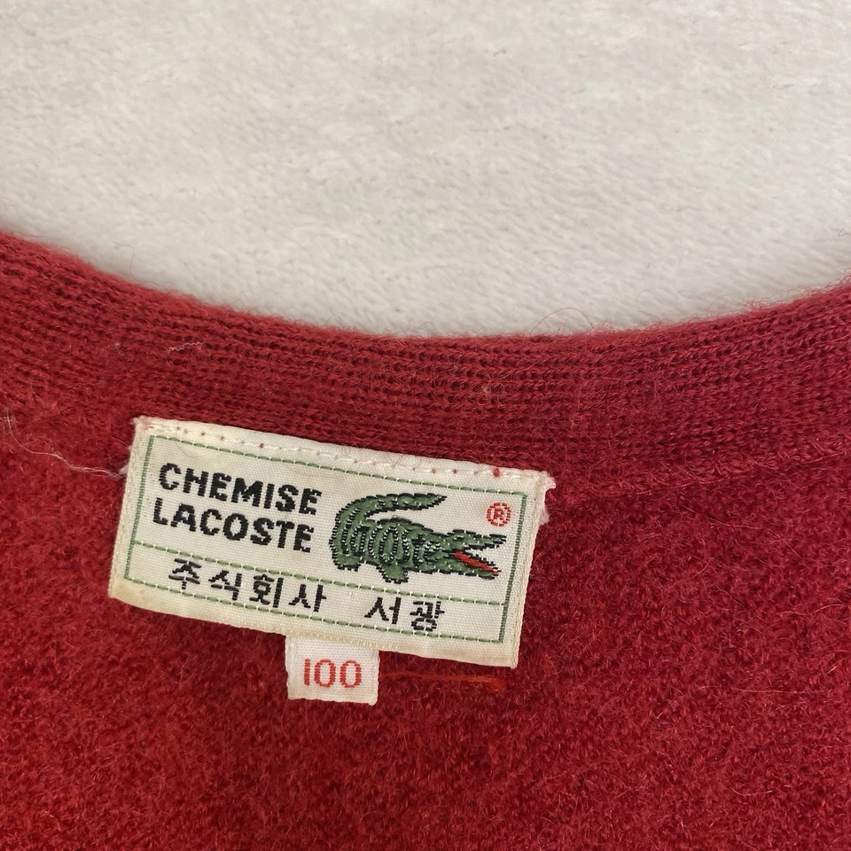 VTG Chemise Lacoste Cardigan Red Wool Korea Made Croc Logo Preppy Knit Sweater - Image 3 of 4