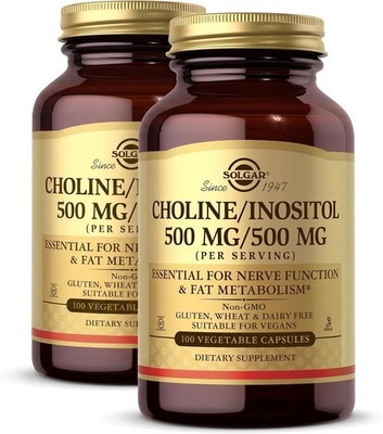 Choline/Inositol 500mg Double Pack - 200 Capsules for Vital Brain & Metabolism