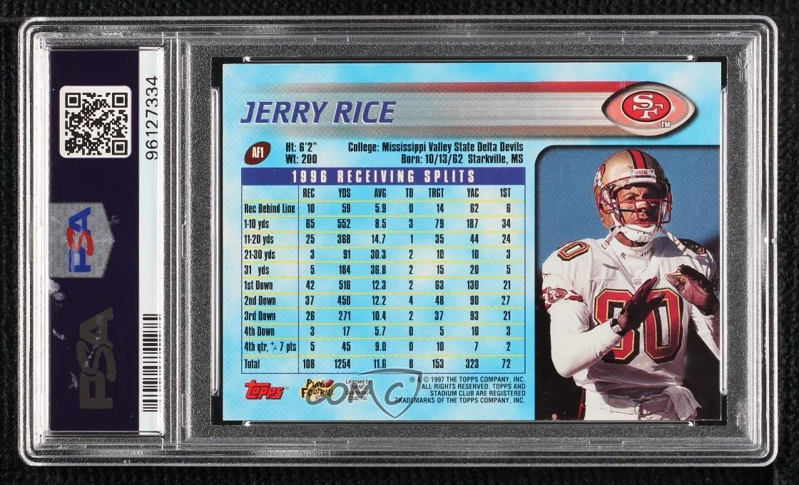 1997 Stadium Club Offensive Strikes: Air Force Jerry Rice #AF1 PSA 7 HOF view 2