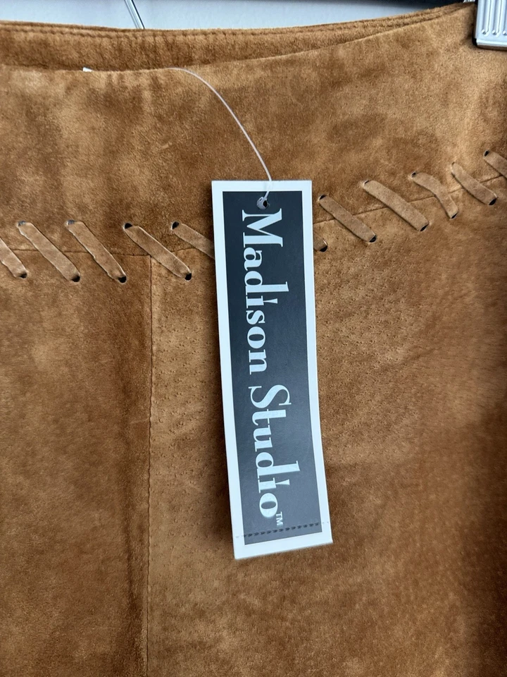 Женские кожаные брюки Madison Studio размер 12 цвет коньяк коричневый богемное вестерн ковбойские новые с ценниками - Изображение 3 из 4