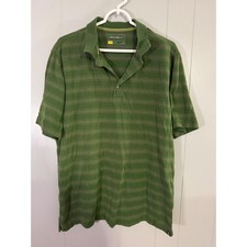 Eddie Bauer Polo Shirt Mens Large Green Travex Striped Short Sleeve Cotton Blend