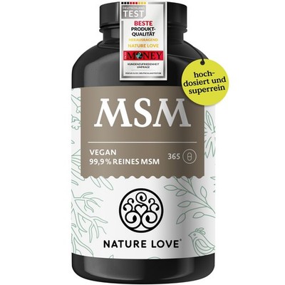 NATURE LOVE  MSM Kapseln - 365 Kapseln - 99,9% Reinheit - Hochdosiert mit 1600mg