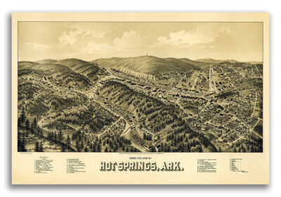 Hot Springs Arkansas 1888 Historic Panoramic Town Map - 20x30
