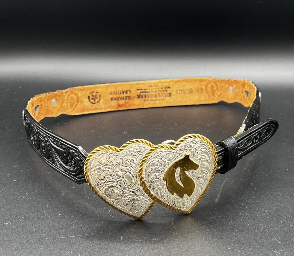CRUMRINE Double Heart\'s Abstract Horse Head Western Belt Buckle w/ Black Belt 28 Crumrine Men main image 4