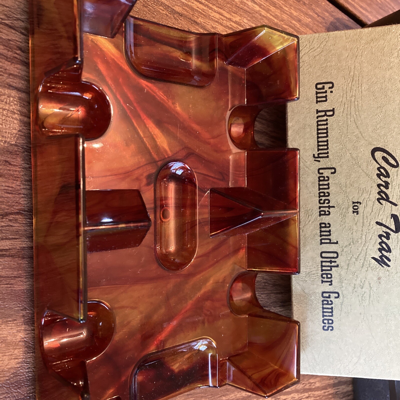 WM. F. DRUEKE & SONS 3 Deck Marbled plastic Swivel playing Card tray