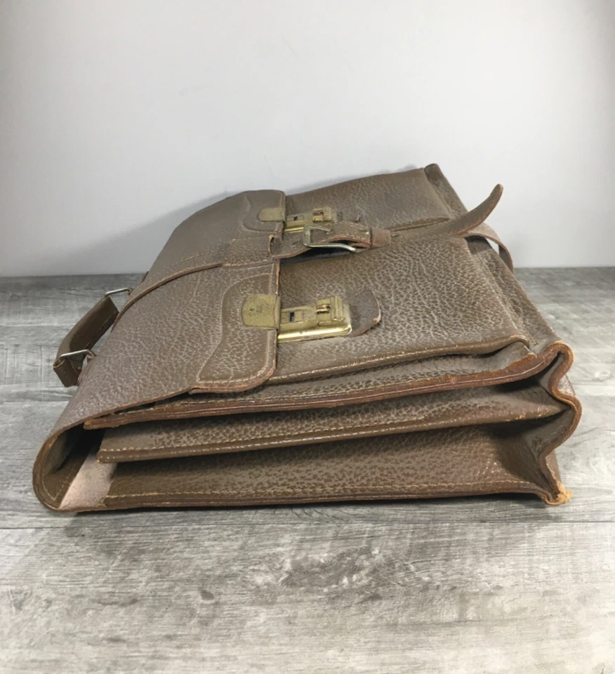 Maletín de cuero reforzado vintage cartera escolar abogado de negocios bolsa de viaje Foto 4 de 4