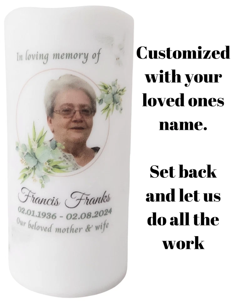 Vela LED Personalizada Sin Llama Celebración de la Vida en Amoroso Memoria Ser querido Foto 2 de 4