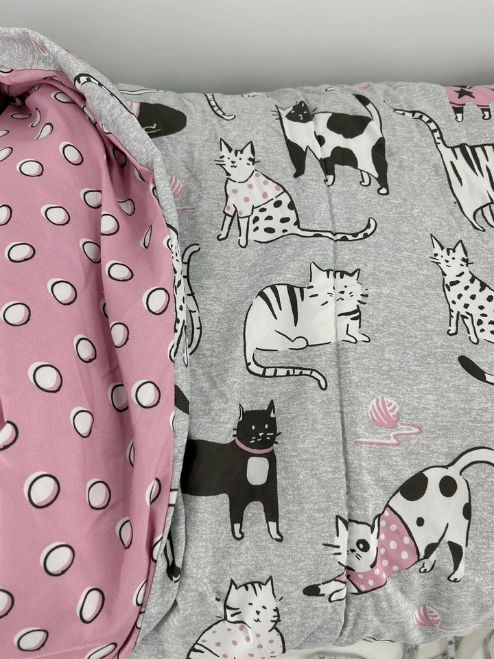 Juego de edredón completo de ropa de cama CAT de 14 piezas y 4 pinturas originales corazones ROSADOS REVERSIBLES Foto 2 de 4