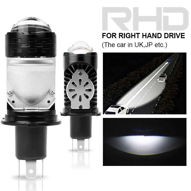 2X RHD H4 9003 Bi-LED Projector Lens Headlight Kit Retrofit Hi-Lo Bulbs 12000LM - Image 2 of 4